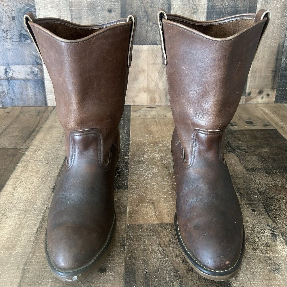 Men's Brown Leather Pull-On Work Boots - Classic Durable Style